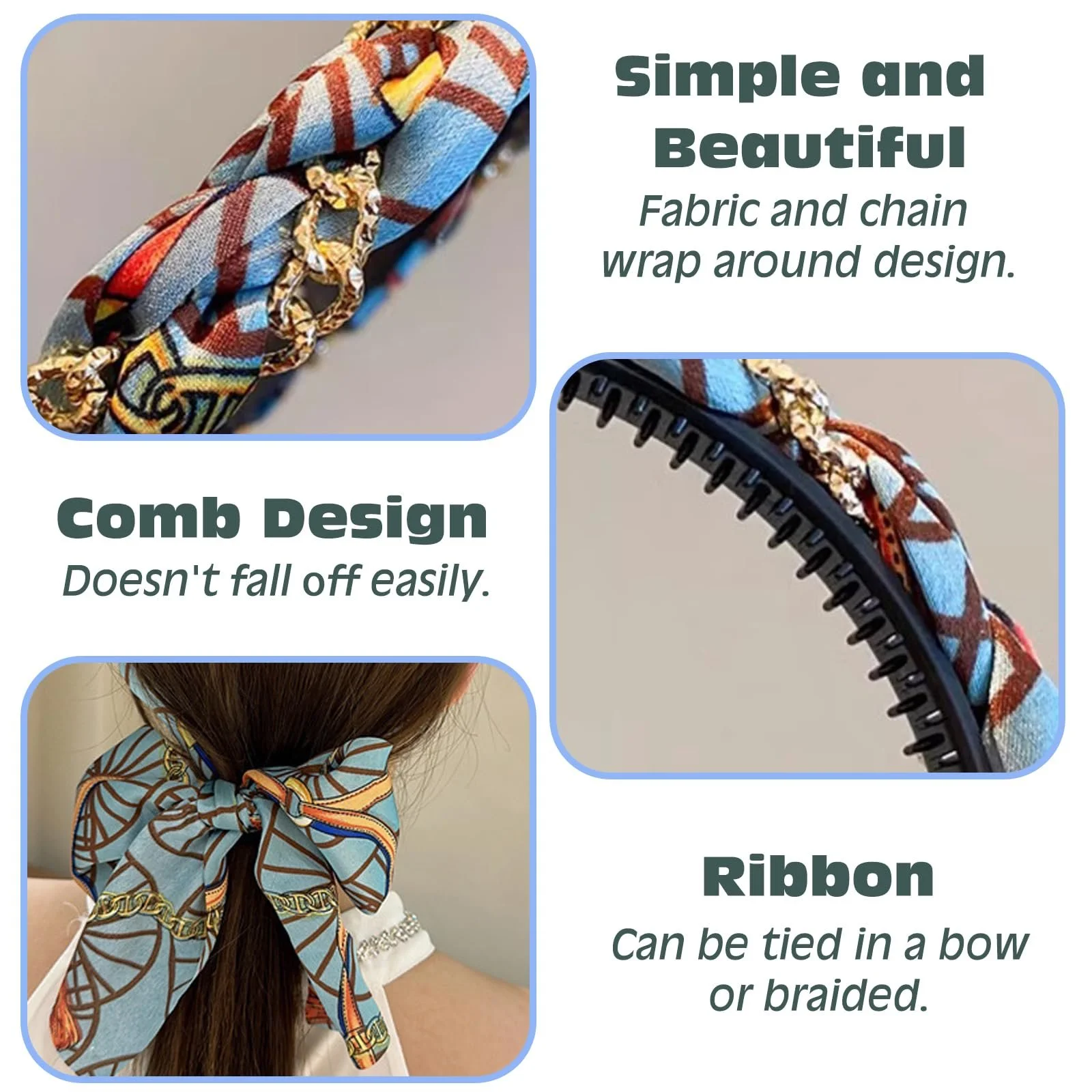 Набір з 2 жіночих пов'язок для волосся з довгими стрічками, фото №4