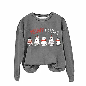 Женский Рождественский свитшот Кот Meowy Catmas с принтом кота, графический, с круглым вырезом, пуловер, с длинными рукавами synthetic.ua - Фото 1
