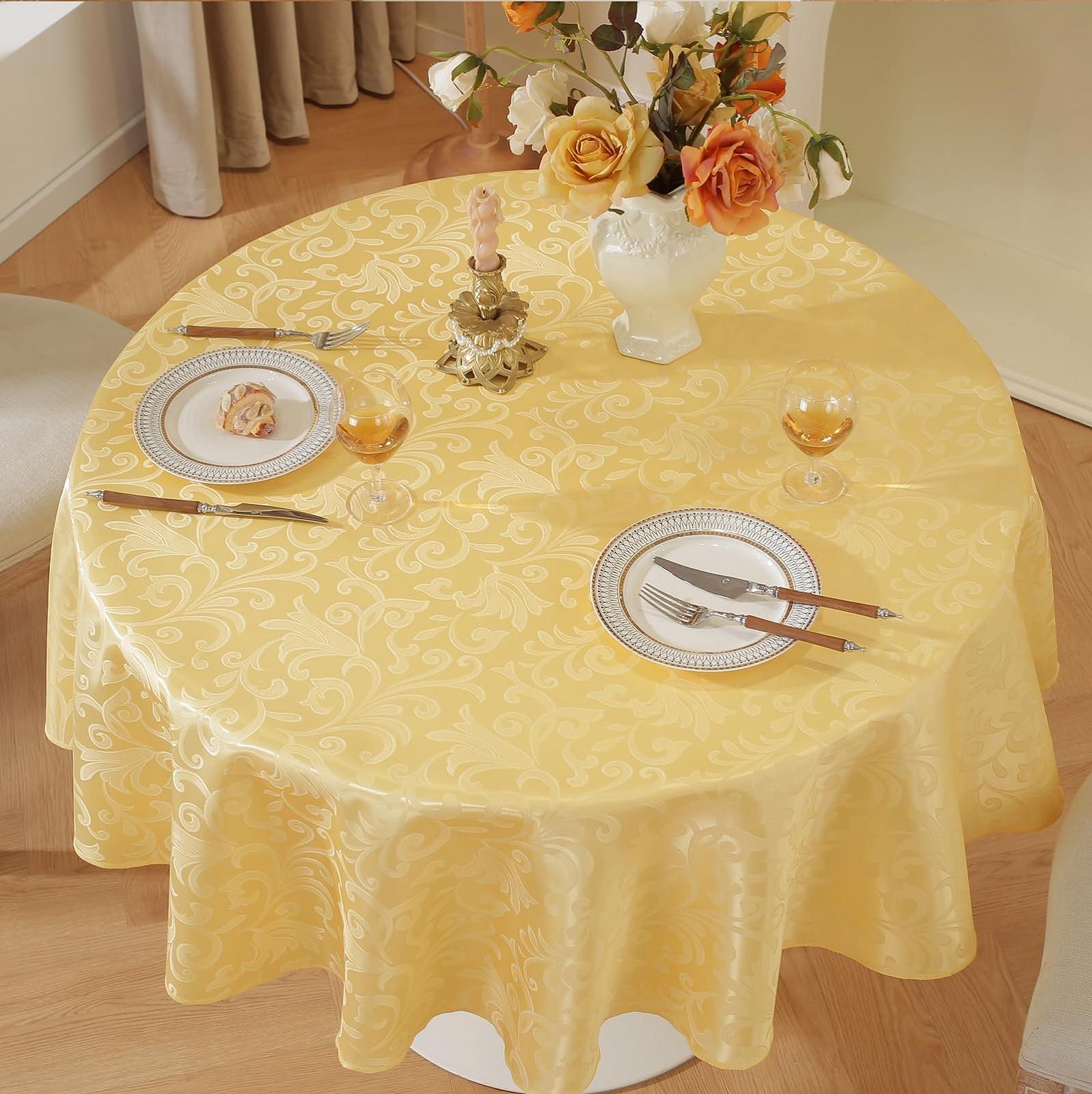 Скатертина meioro Round Damask Floral Yellow, фото №4