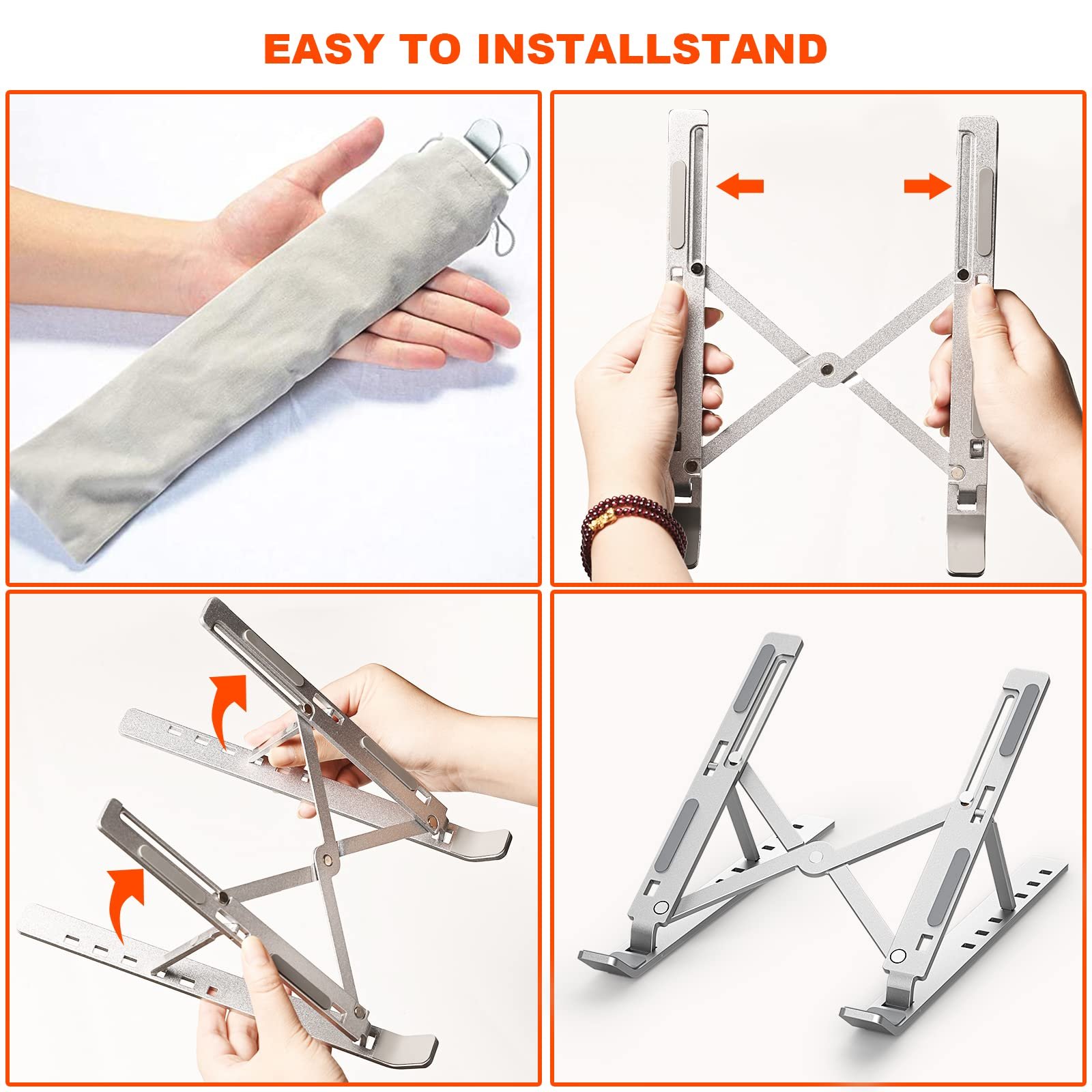 Підставка для ноутбука регульована алюмінієва портативна складана сумісна з MacBook Pro/Air, HP, Lenovo, Dell, інші 10 - 17.3 дюймові, фото №5 Підставка для ноутбука регульована алюмінієва портативна складана сумісна з MacBook Pro/Air, HP, Lenovo, Dell, інші 10 - 17.3 дюймові, фото №5