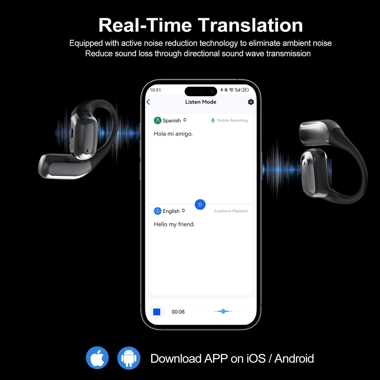 Навушники-перекладачі AI з сенсорним LCD-екраном, підтримують 144 мови та 4 режими, фото №4 Навушники-перекладачі AI з сенсорним LCD-екраном, підтримують 144 мови та 4 режими, фото №4