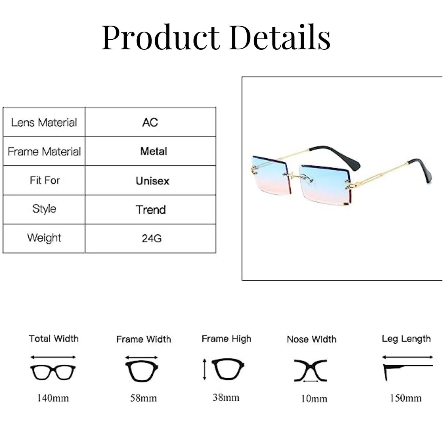 Сонцезахисні окуляри Прямокутні без оправи VueLux для чоловіків та жінок, фото №3