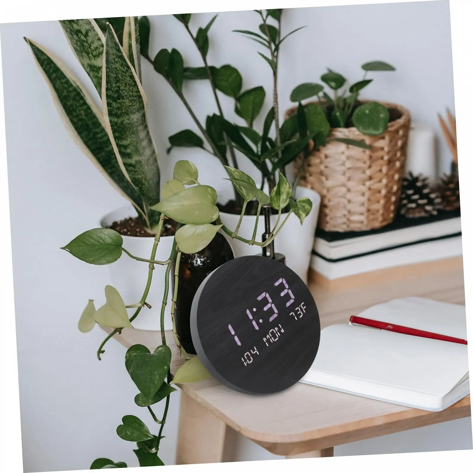 Годинник Настільний електронний світлодіодний PartyKindom Дерев'яний з дзеркалом Круглий, фото №4 Годинник Настільний електронний світлодіодний PartyKindom Дерев'яний з дзеркалом Круглий, фото №4