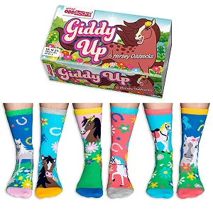 Носки United Oddsocks Giddy Up Набор из 6 разных носков с лошадьми для девочек UK 12-5.5 EUR 30.5-38.5, разноцветные - Фото 1