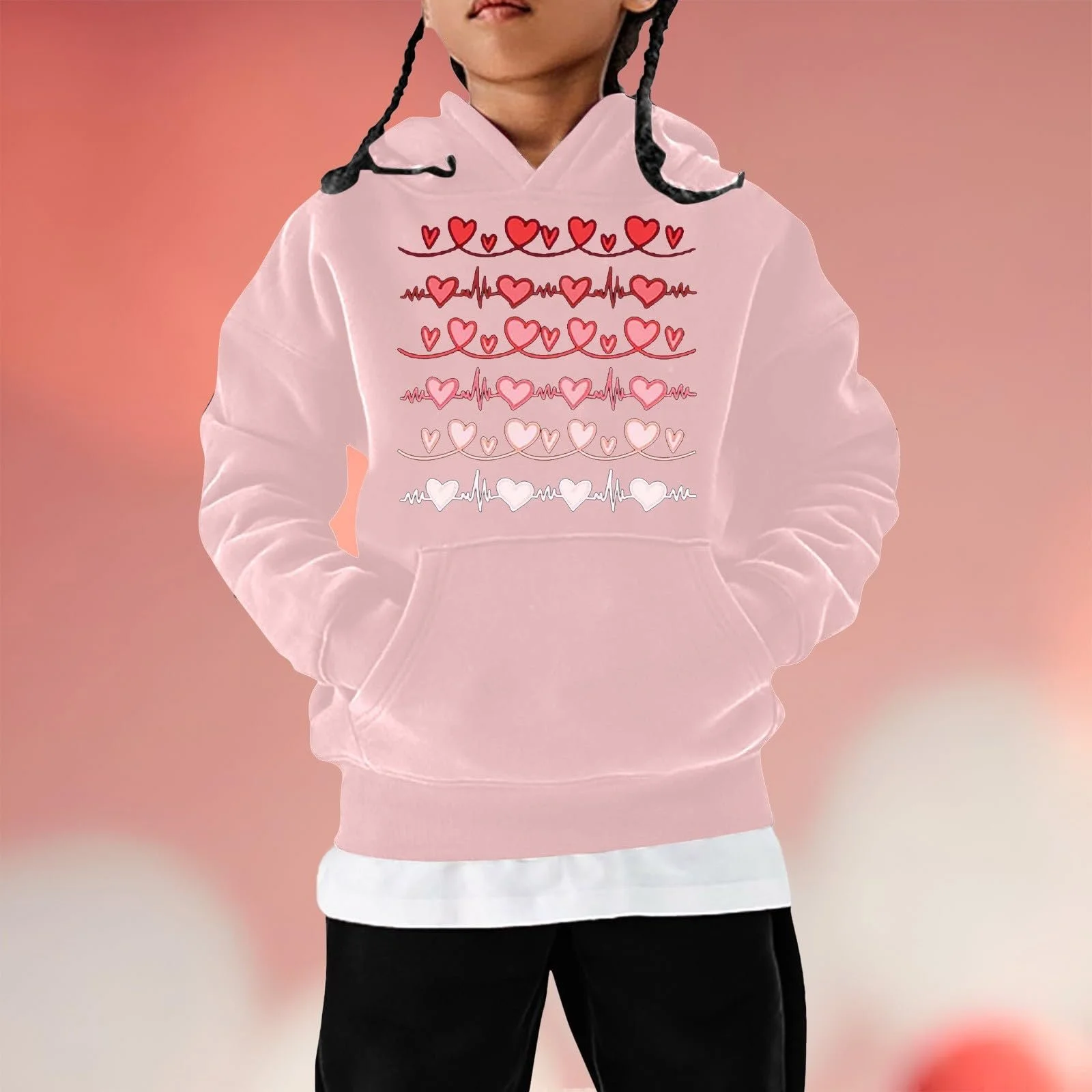 Худи для девочки с длинными рукавами и принтом ко Дню святого Валентина, размер 164, фото №3