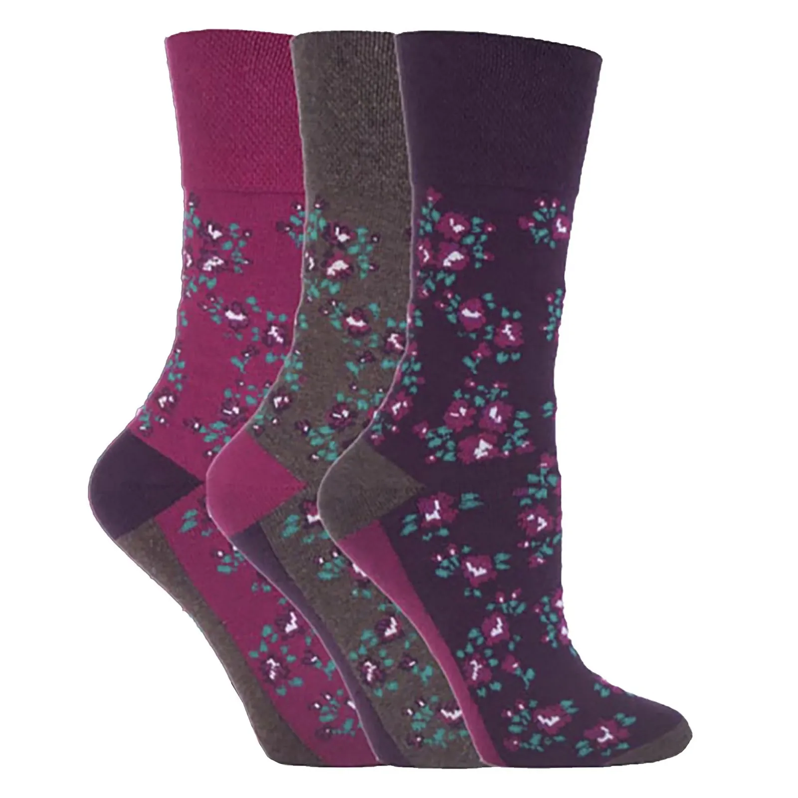 Носки Gentle Grip Patterned Sock Shop Женские 3 пары Размер UK 4-8 Розовый цветочный, фото №1