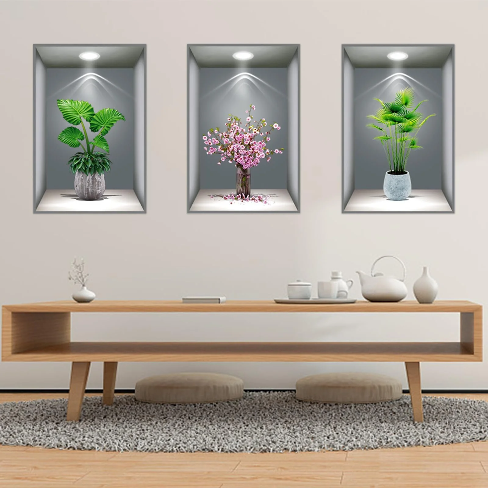Набір наклейок на стіну 3D Vases Green Plant 30 x 45 см 3 шт, фото №1 Набір наклейок на стіну 3D Vases Green Plant 30 x 45 см 3 шт, фото №1