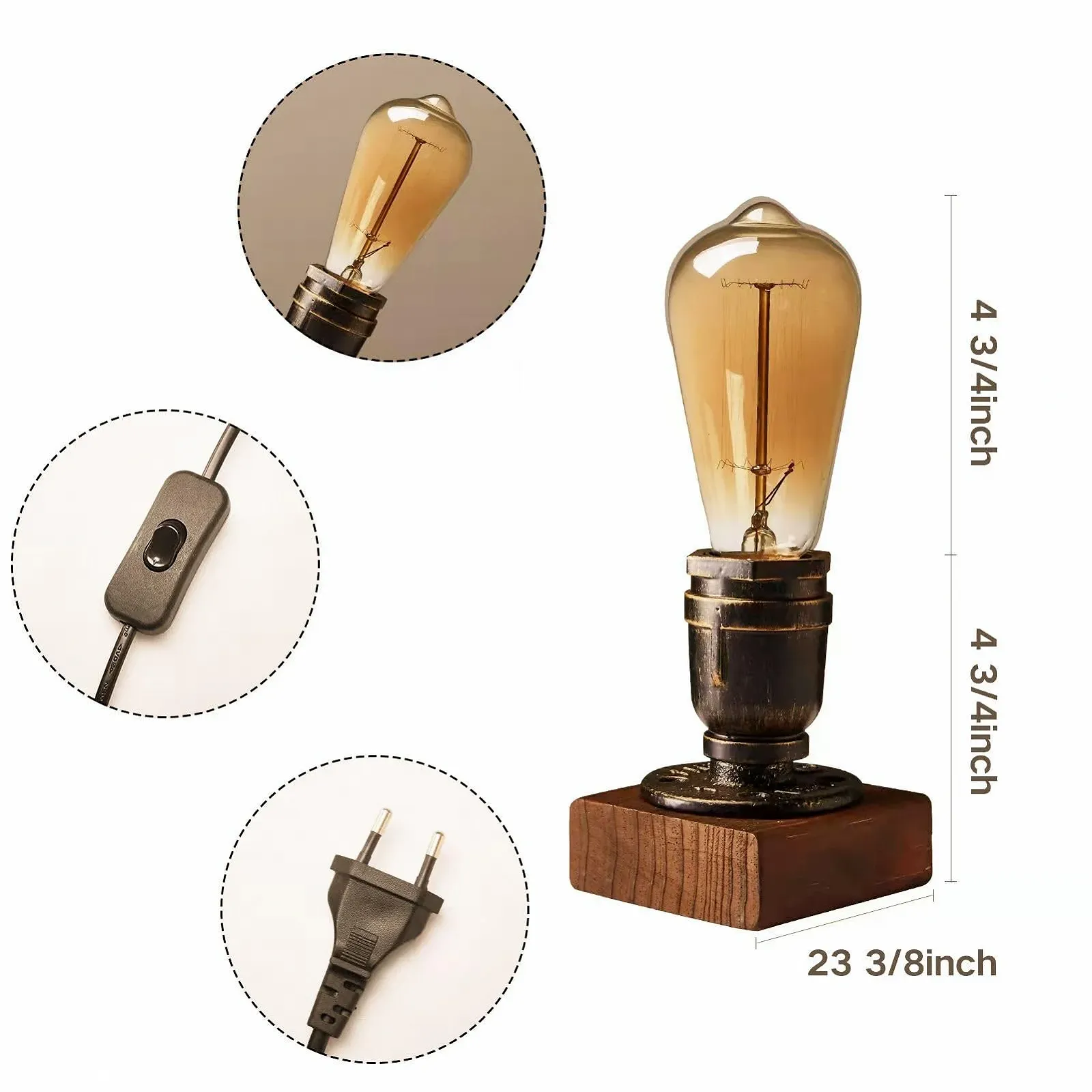 Настільна лампа XIHOME Industrial Steampunk Vintage Style Iron Retro E27, фото №7