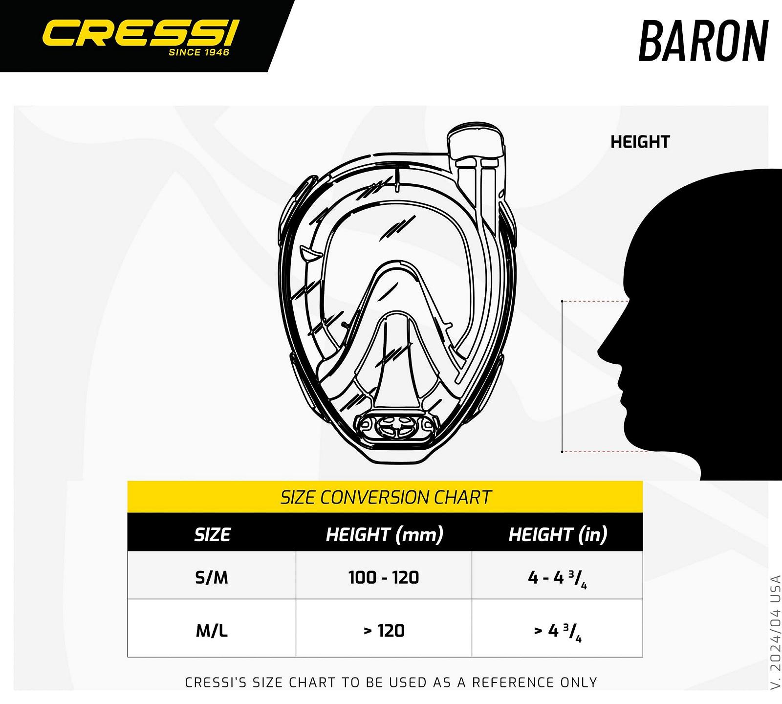 Маска повнолицьова CRESSI Baron Унісекс-дорослий, велика, для снорклінгу, з дихальною трубкою, фото №3