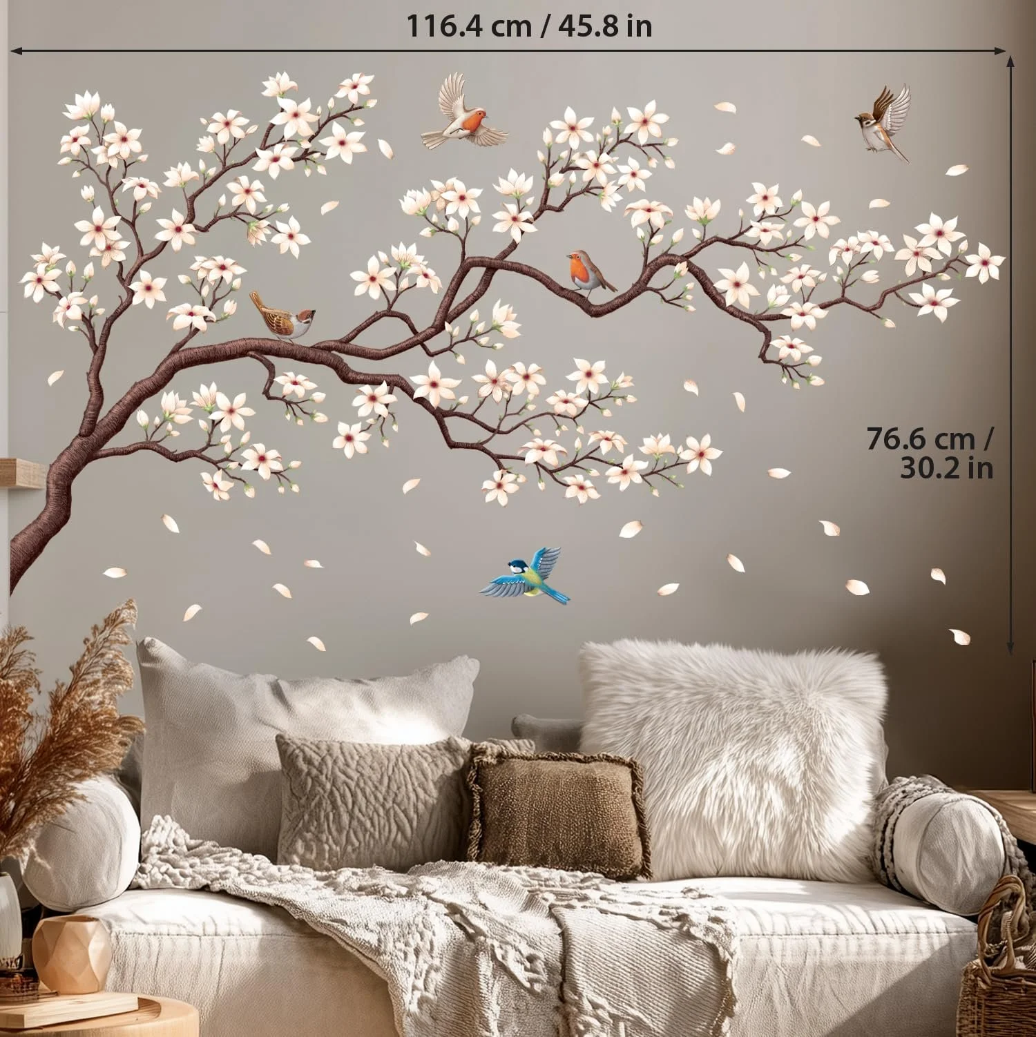 Наклейка на стіну DECOWALL SG2 2424 White Cherry Blossom Branch, фото №6