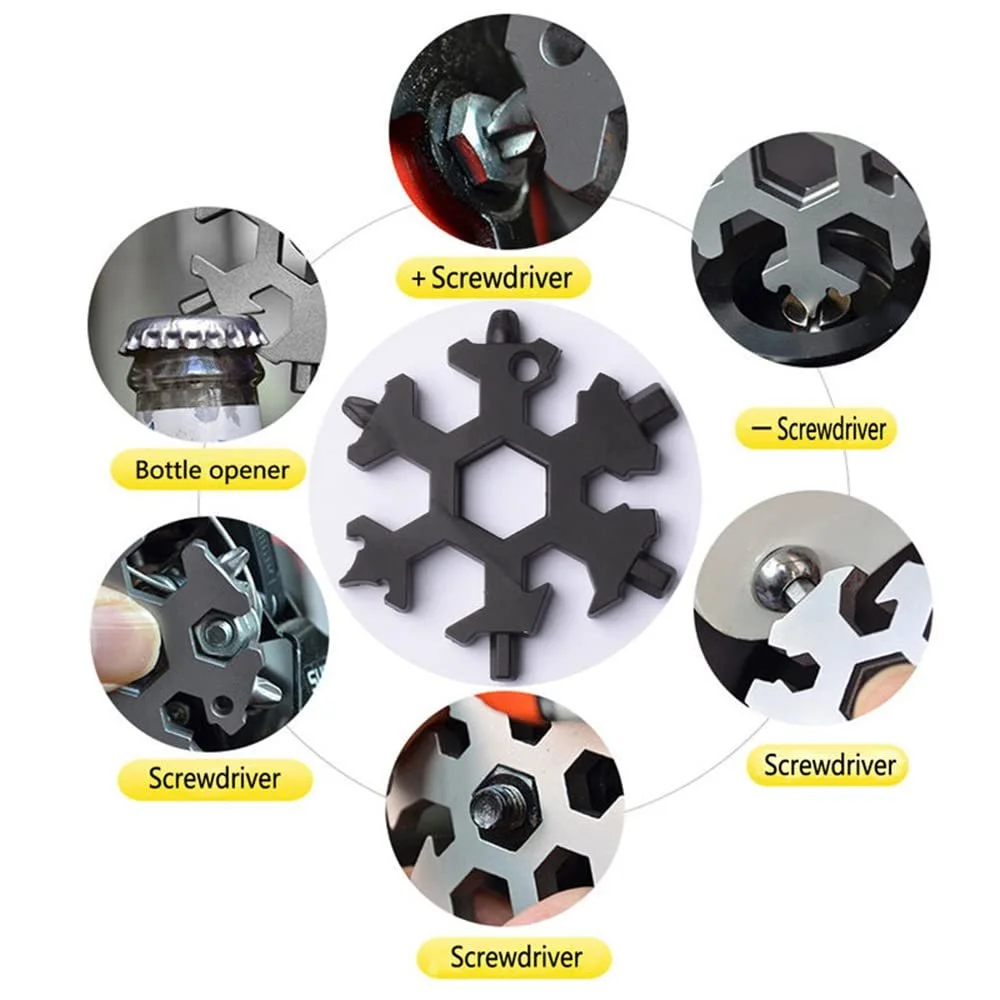 Мультитул Сніжинка 18 в 1, портативний, з нержавіючої сталі для кемпінгу, походів, пригод, подорожей, фото №4