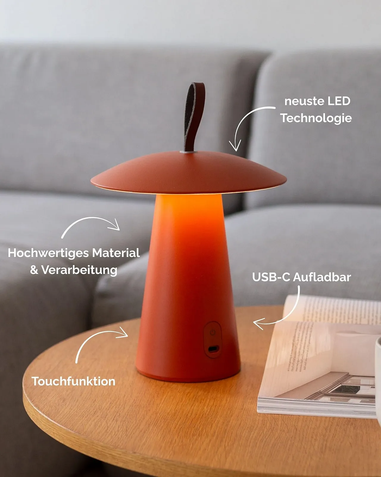 Настільна лампа LUUK Studio Rechargeable LED Dimmable Touch Mushroom Orange, фото №2