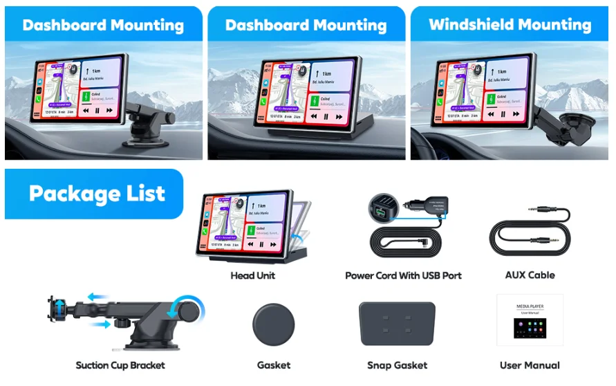 Автомагнітола ITDULCET / 7" / Сенсорна / Apple CarPlay / Android Auto / Bluetooth / WI-FI / GPS / USB / AUX / microSD slot, фото №6