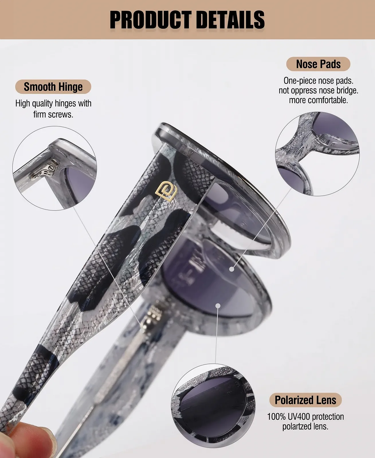 Сонцезахисні окуляри котяче око DUCO Ретро Поляризовані для чоловіків і жінок UV400 Захист Ацетатна оправа Вінтажні відтінки DC1103, фото №3 Сонцезахисні окуляри котяче око DUCO Ретро Поляризовані для чоловіків і жінок UV400 Захист Ацетатна оправа Вінтажні відтінки DC1103, фото №3