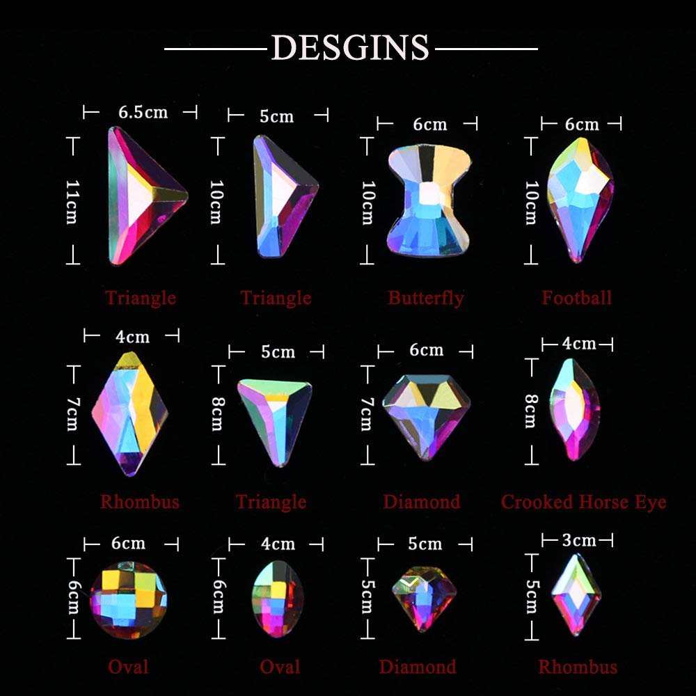 Украшения для ногтей Микс AB Rainbow Треугольник Ромб Диамант Плоский Черный 60 шт., фото №3