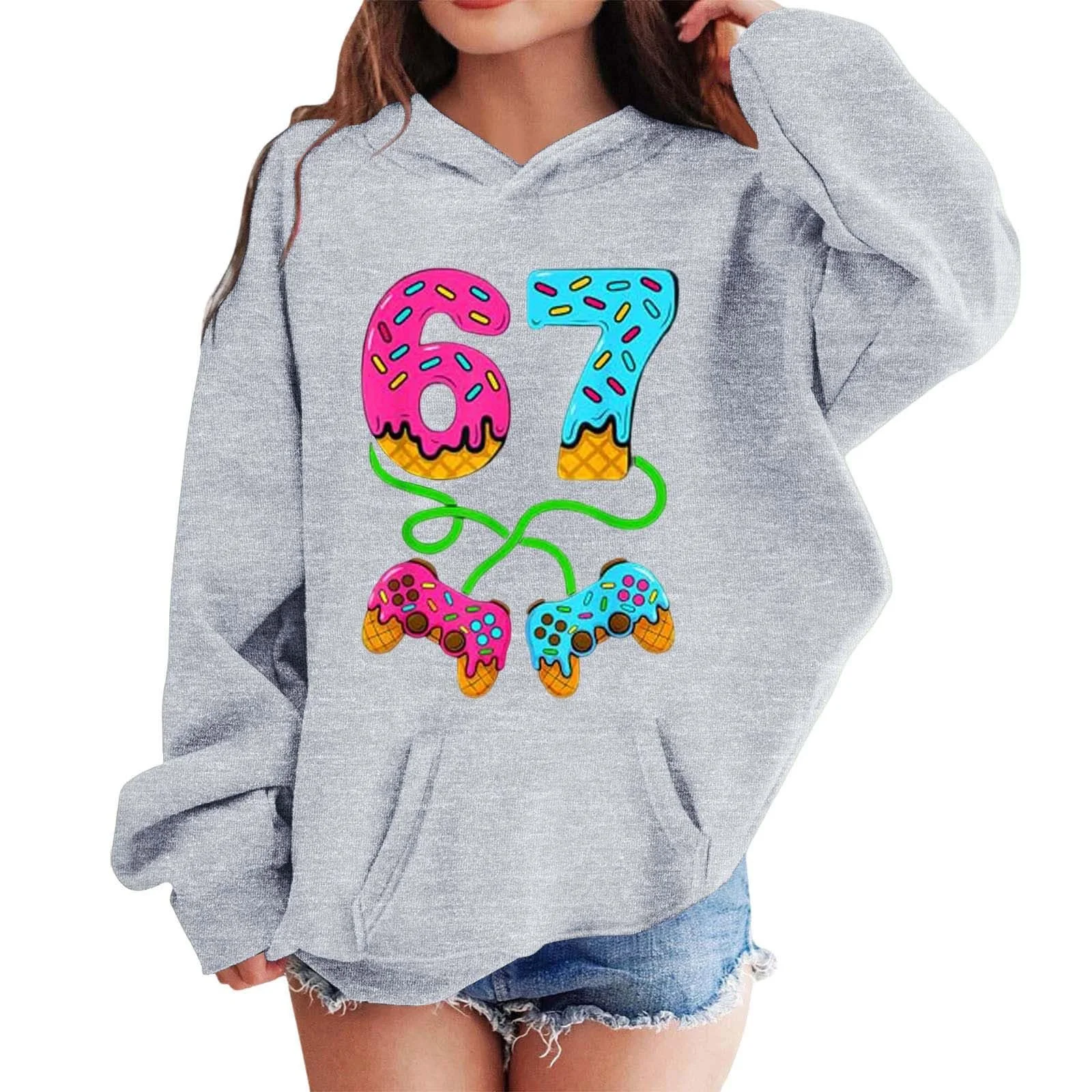 Мягкий флисовый худи-пуловер для девочек, теплый повседневный свитшот с передним карманом, спортивный детский верх для школы, фото №2