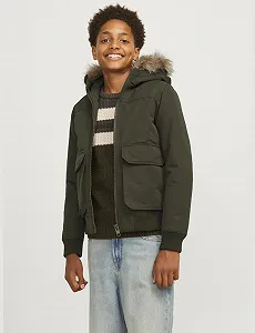 Куртка-бомбер JACK&JONES JUNIOR Jjeconstruct Detachable Fur Bomber Jnr для хлопчиків synthetic.ua - Фото 1