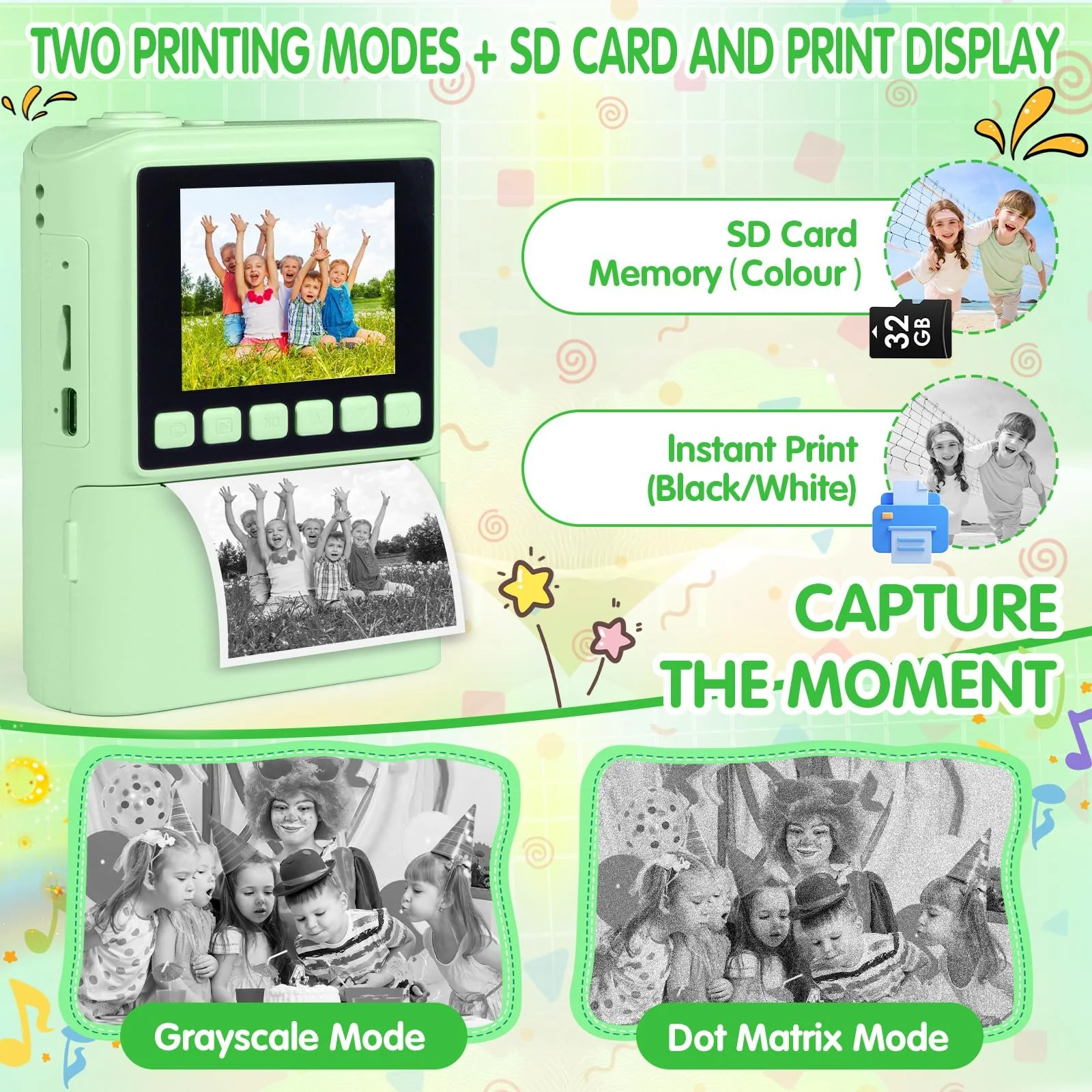 Детская фотокамера мгновенной печати 1080P HD 2.4 дюйма 32GB 6 рулонов бумаги, фото №8