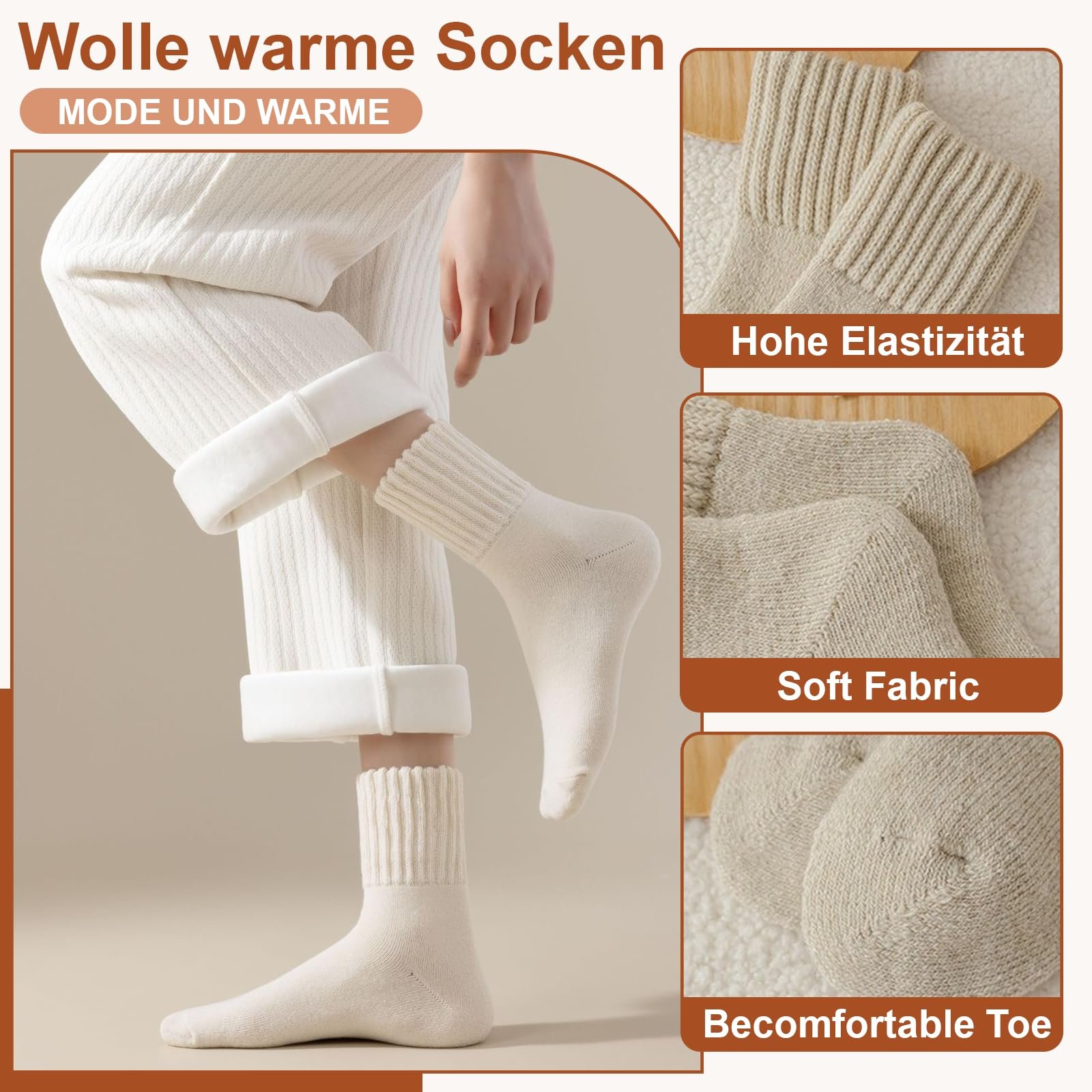 Термоноски Женские Без бренда Хлопковые Носки Теплые Носки Зимние Носки Рождественские Подарки, 3 пары, фото №3