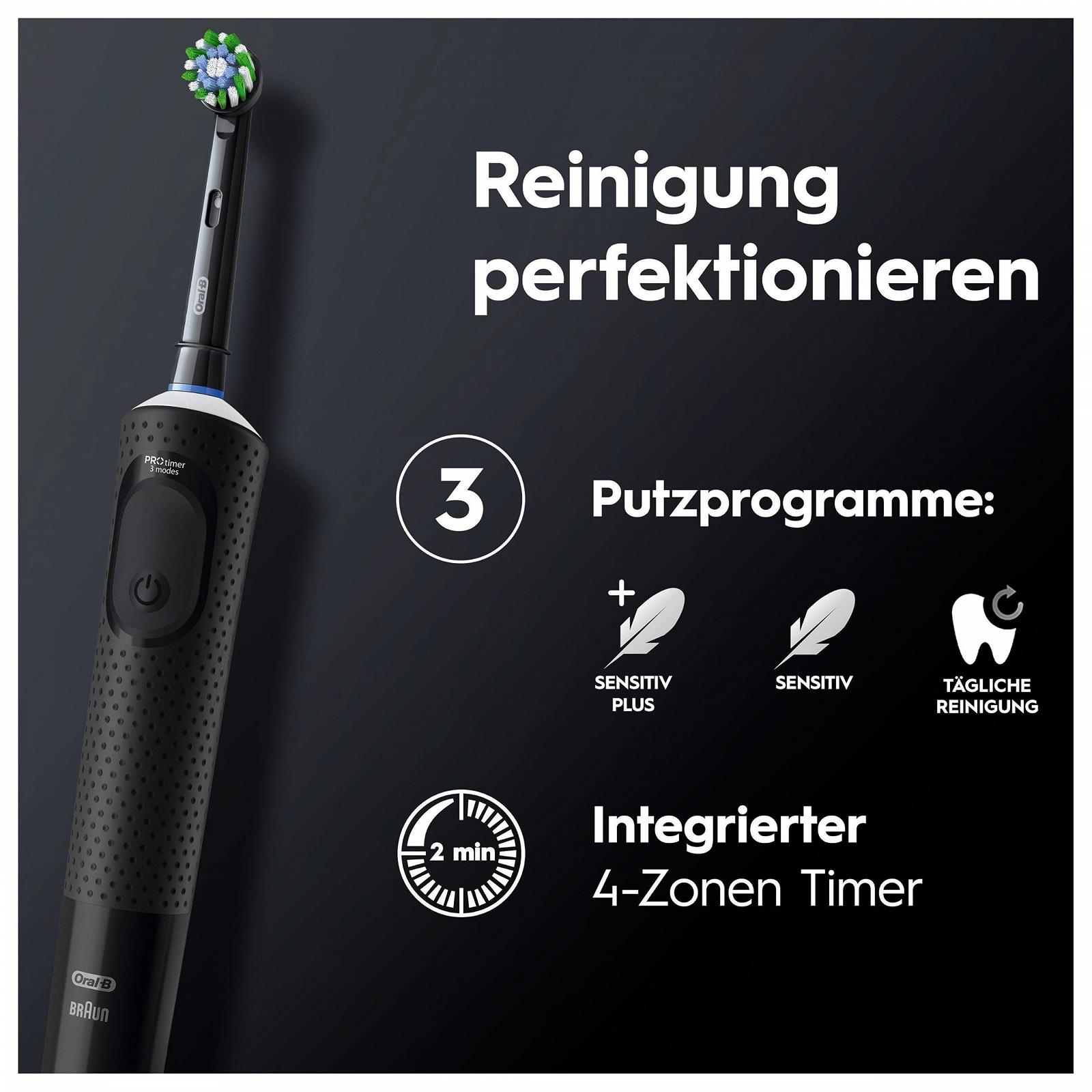 Электрическая зубная щетка Oral-B Vitality Pro, двойная упаковка, 2 сменные щетки, 3 режима чистки, черный/фиолетовый, фото №3
