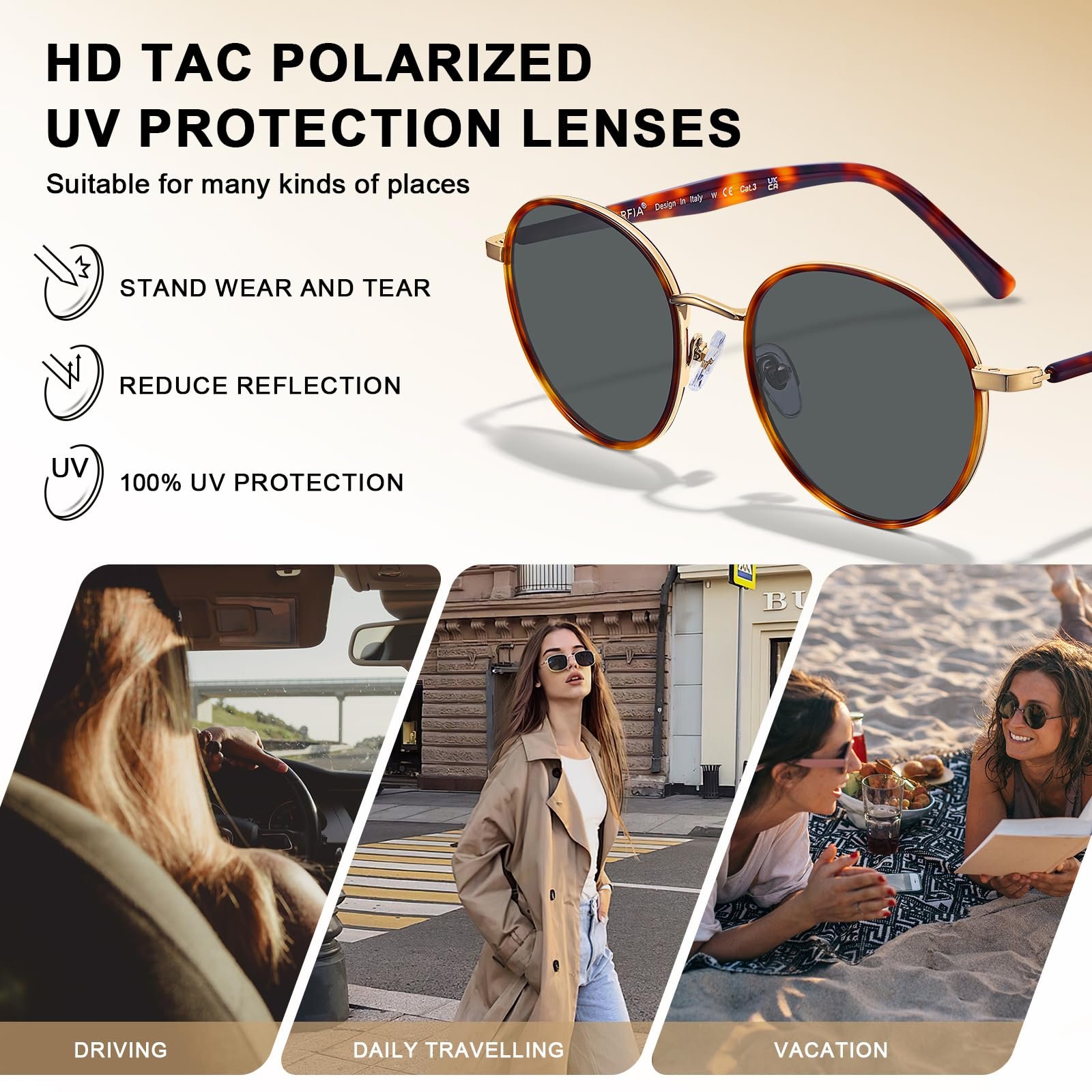 Сонцезахисні окуляри круглі вінтажні Carfia Поляризовані 100% захист від ультрафіолету, фото №5