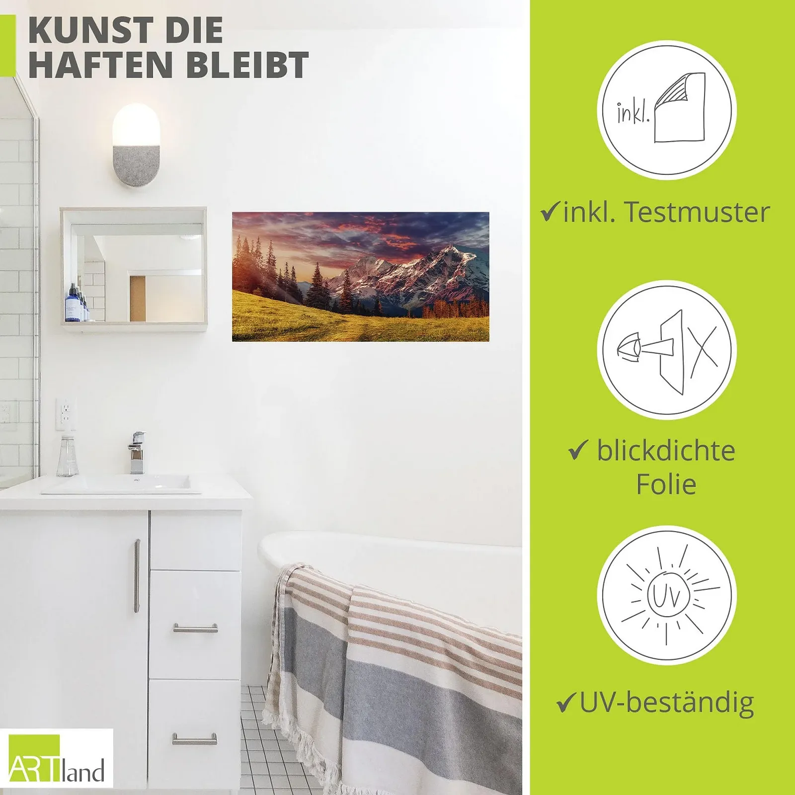 Наклейка на стіну ARTland U1RI Пейзаж Гори Альпи Ліс Захід сонця 100 x 50 см, фото №2