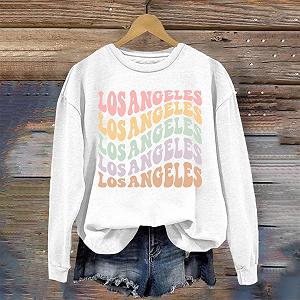 Свитшот Los Angeles Принт, женский, с буквами, графика колледжа, свободный крой, аккуратный круглый вырез горловины, одежда, повседневный, Калифорния, большого размера, худи для тренировок, винтажный, однотонный synthetic.ua - Фото 1