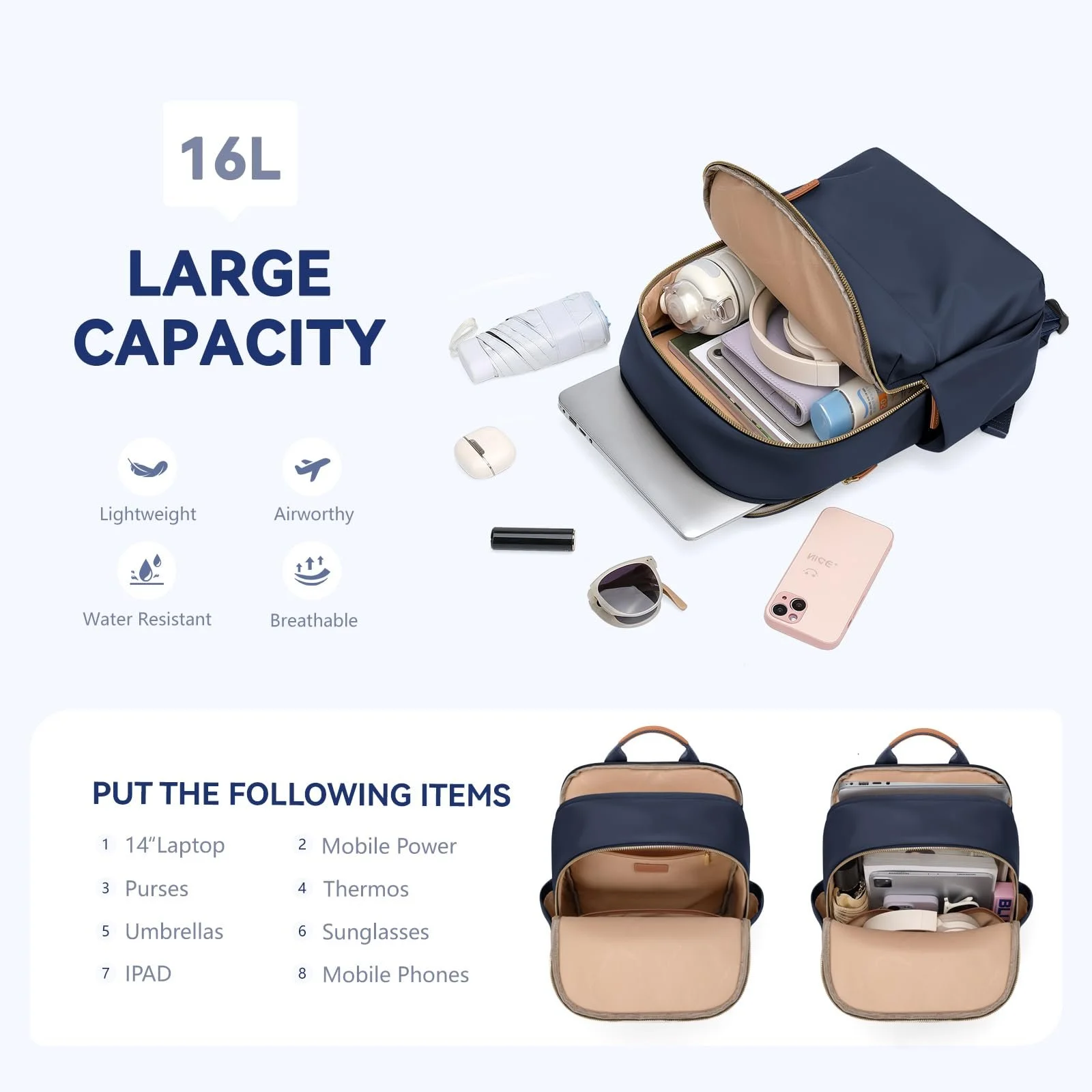 Рюкзак для ноутбука Women's Backpack 14 Inch темно-синий, фото №4