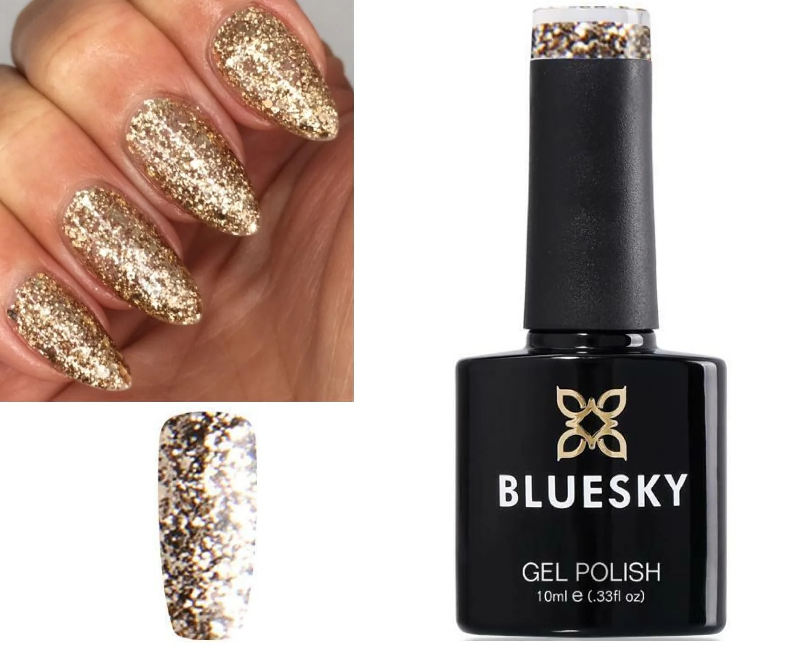 Гель Bluesky Gold Party Collection, обери свій гель, з блискітками або сяючий, для нігтів, гель-лак, УФ/LED, замочуваний, 10 мл, фото №1