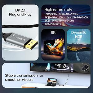 Кабель мультимедийный MOSHOU USB-C to DisplayPort DP2.1 16K30Hz 8K120Hz 80Gbps Thunderbolt 4 1.5 метра synthetic.ua - Фото 1