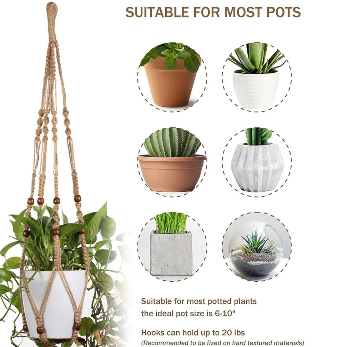 Подвес для растений LINXIU Макраме Деревянные бусины 89 см, фото №2