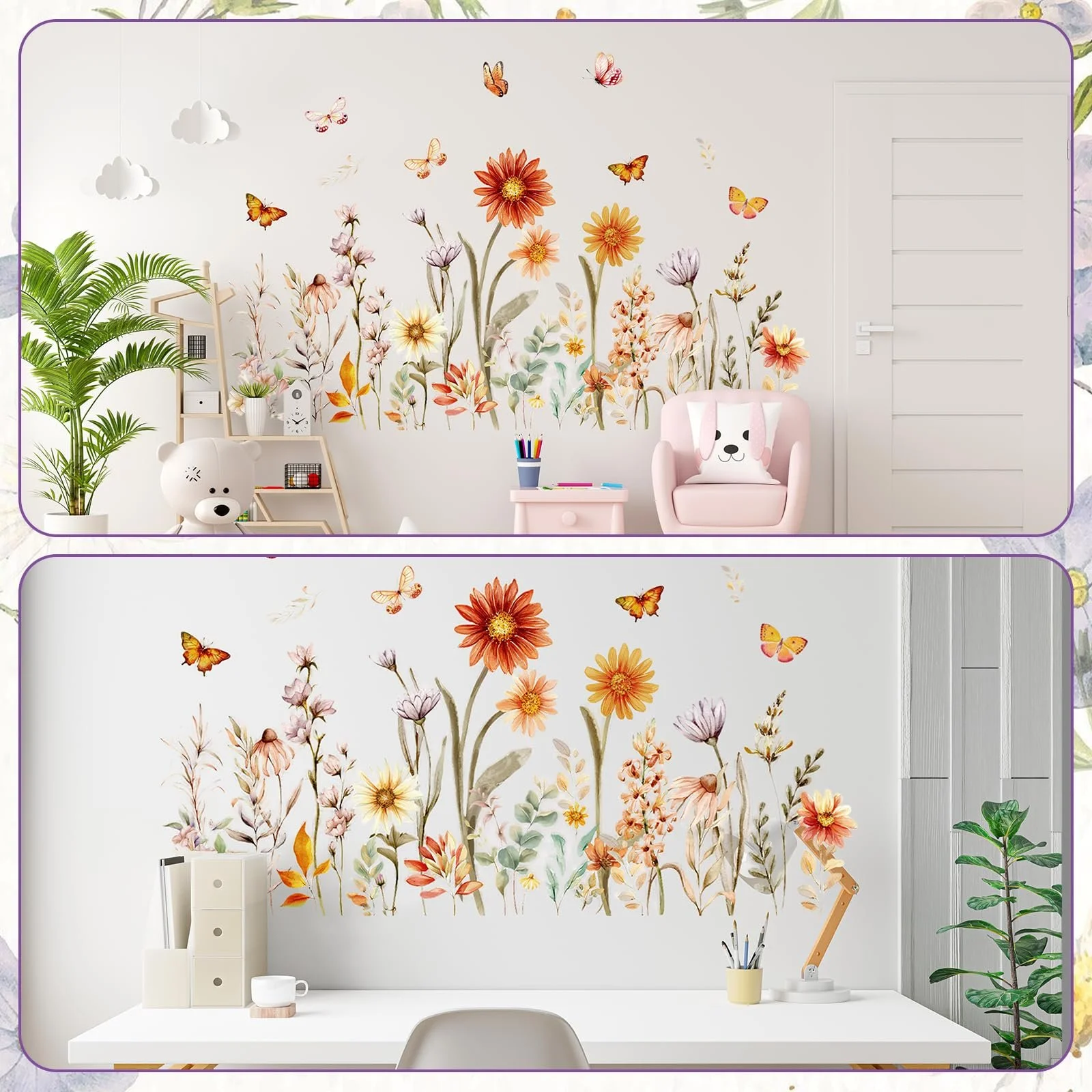 Наклейка на стіну Flowers Boho Autumn Flowers Butterflies 90 x 30 см, фото №6