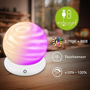 Настольная лампа BRILONER LED Беспроводная RGB Теплый белый свет Аккумуляторная 15 x 16.5 см Белая synthetic.ua - Фото 1