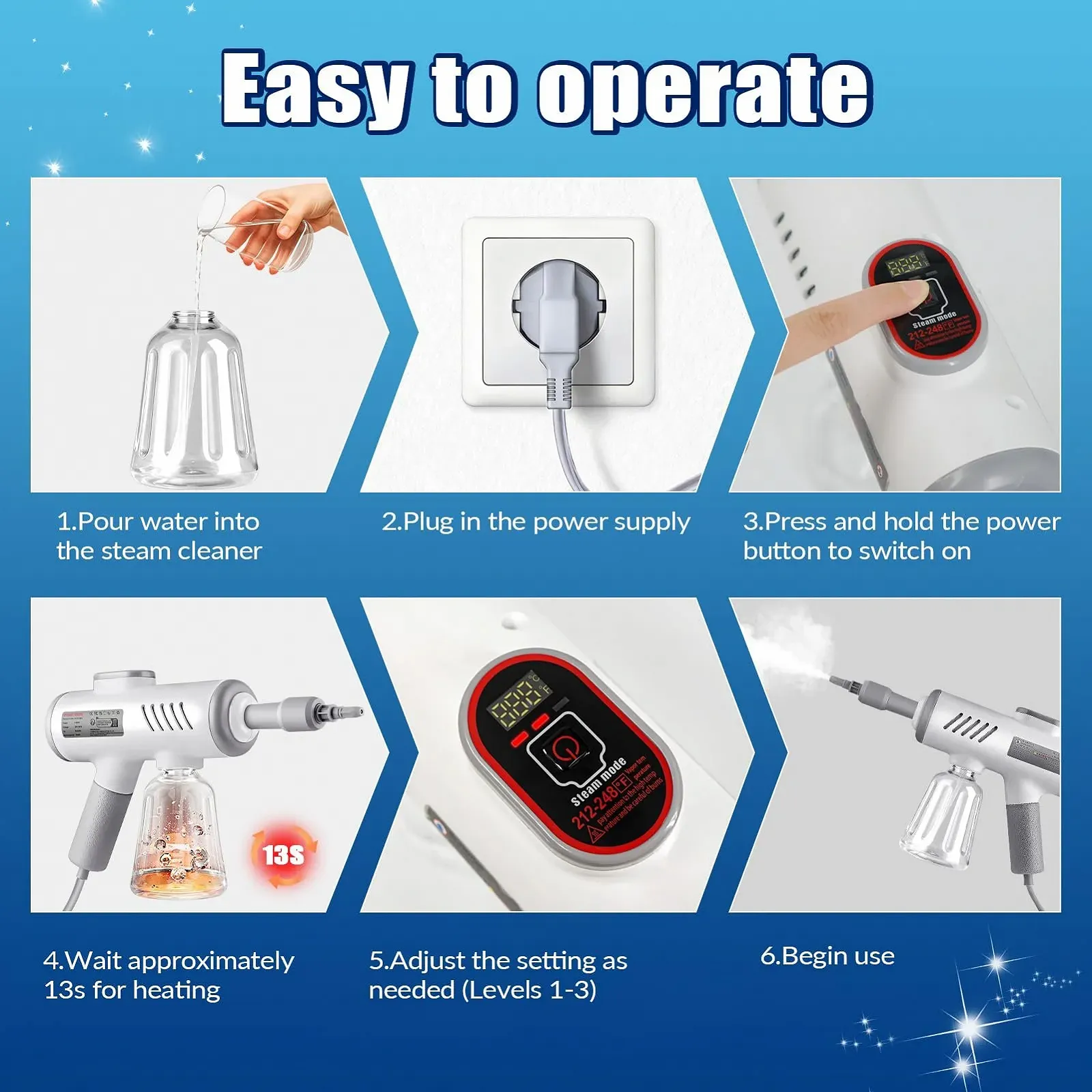 Ручний пароочисник 1500 Вт 8 аксесуарів 500 мл 3 бар, фото №5