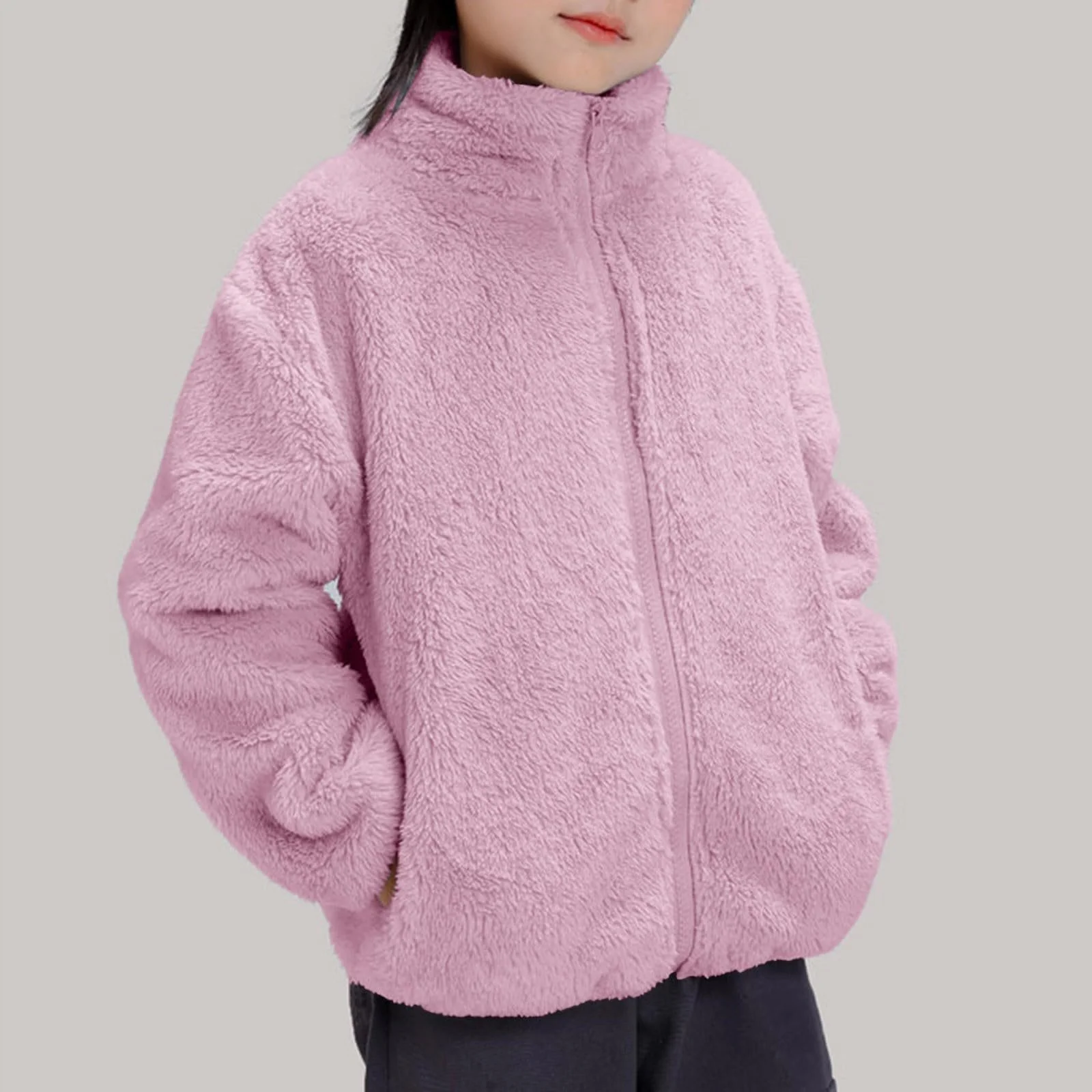 Куртка Teddy RuFengz для девочек, зимняя, на молнии, со стоячим воротником, плюшевая, зимняя флисовая куртка-пальто, удобная, повседневная куртка софтшелл, детская теплая куртка, фото №2