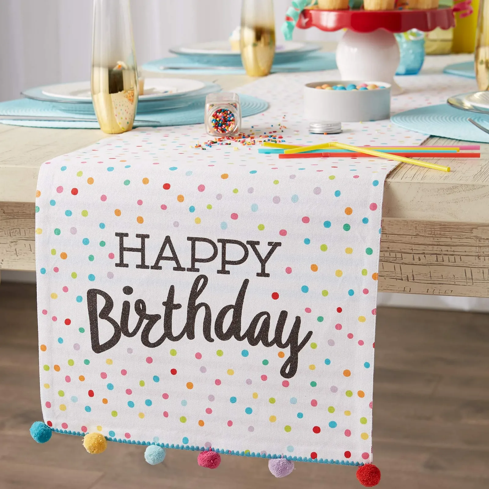 Ранер для столу DII Happy Birthday Collection 14 x 72 дюйми Бавовна Різнокольоровий, фото №5