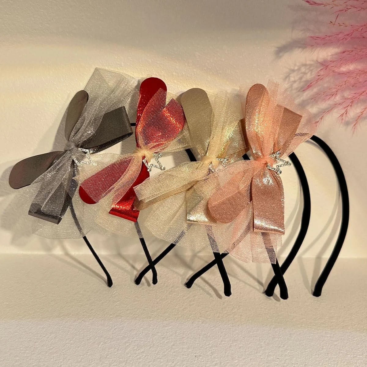 Обруч для волосся з бантом для жінок, червона, фото №6