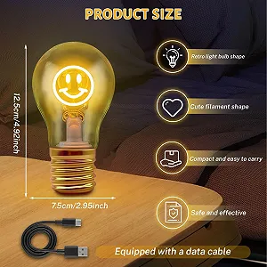 Настільна лампа Smile LED Форма лампочки Акумуляторна USB 3 рівні яскравості Жовтий synthetic.ua - Фото 1