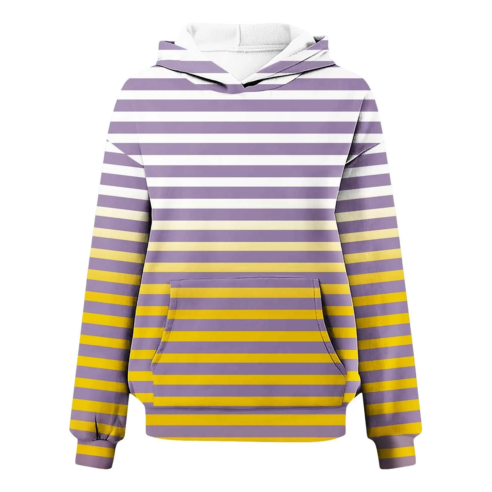 Флисовый пуловер Komiseup Женский Свободный Худи Винтажный Полосатый Принт Подростковый Свитшот с капюшоном Геометрический принт Длинный рукав Зимний Пуловер Легкая Куртка 27, фото №3