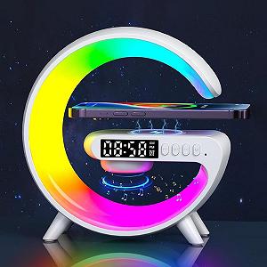 Настільна лампа HoldOneLight Бездротова зарядка Bluetooth-колонка Годинник Будильник 7 режимів Біла - Фото 1