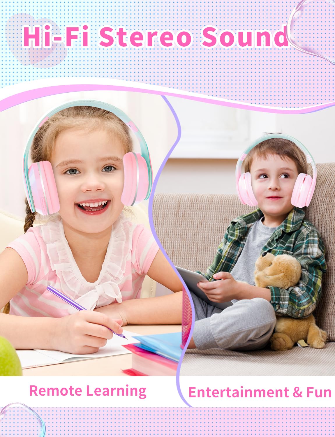 Навушники Xunpuls Bluetooth Children's бездротові накладні регулювання гучності складні з мікрофоном, фото №5