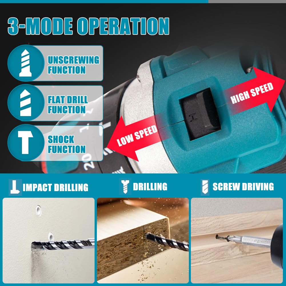 Аккумуляторная Дрель Совместимая с Makita 120 Нм Бесщеточная С Ручкой, Светодиодная подсветка, 2 скорости (Без батареи), фото №4 Аккумуляторная Дрель Совместимая с Makita 120 Нм Бесщеточная С Ручкой, Светодиодная подсветка, 2 скорости (Без батареи), фото №4