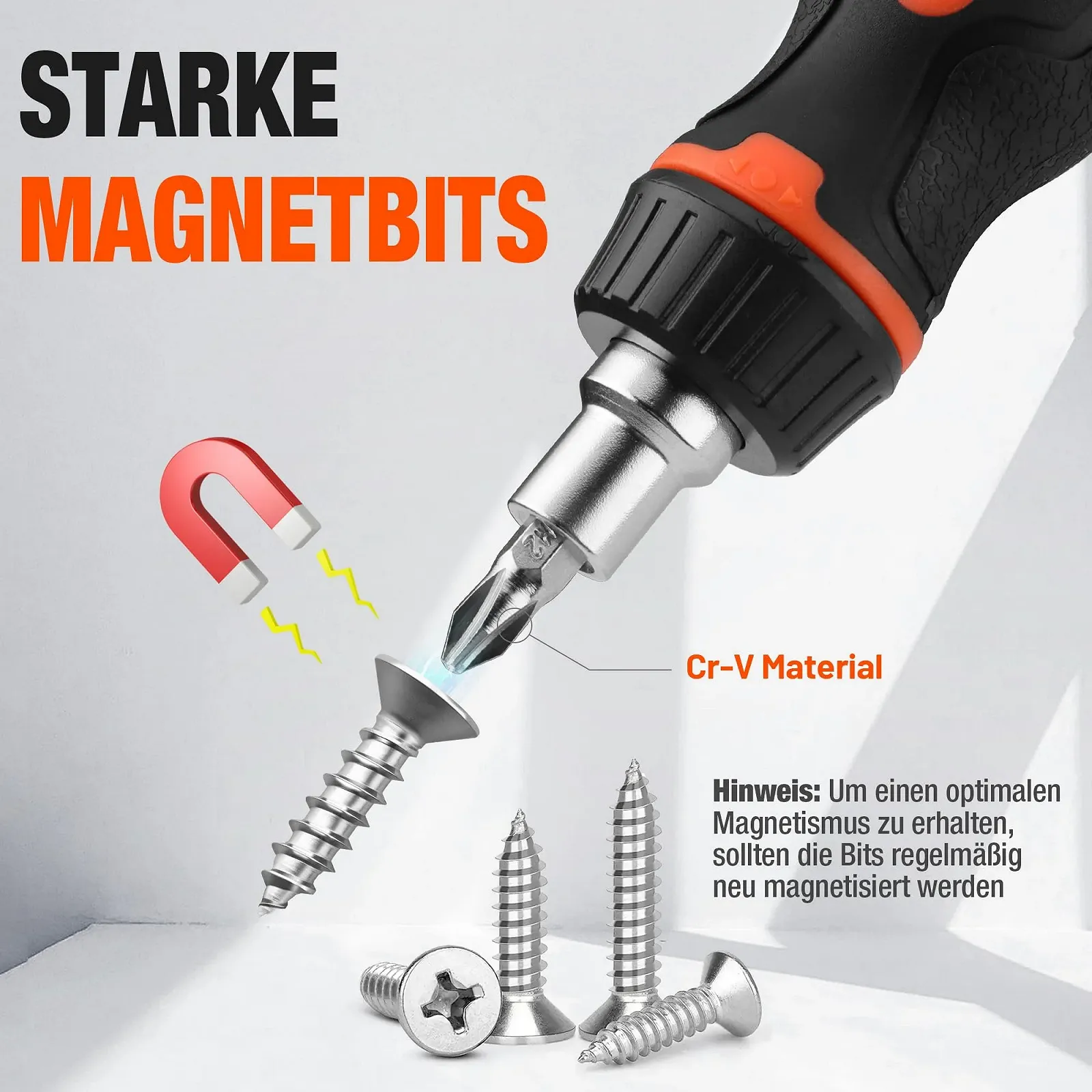 Викрутка-тріскачка ValueMax Stubby з 7 магнітними бітами (PH1/2/3, T15/25, SL5/6), коротка, фото №5