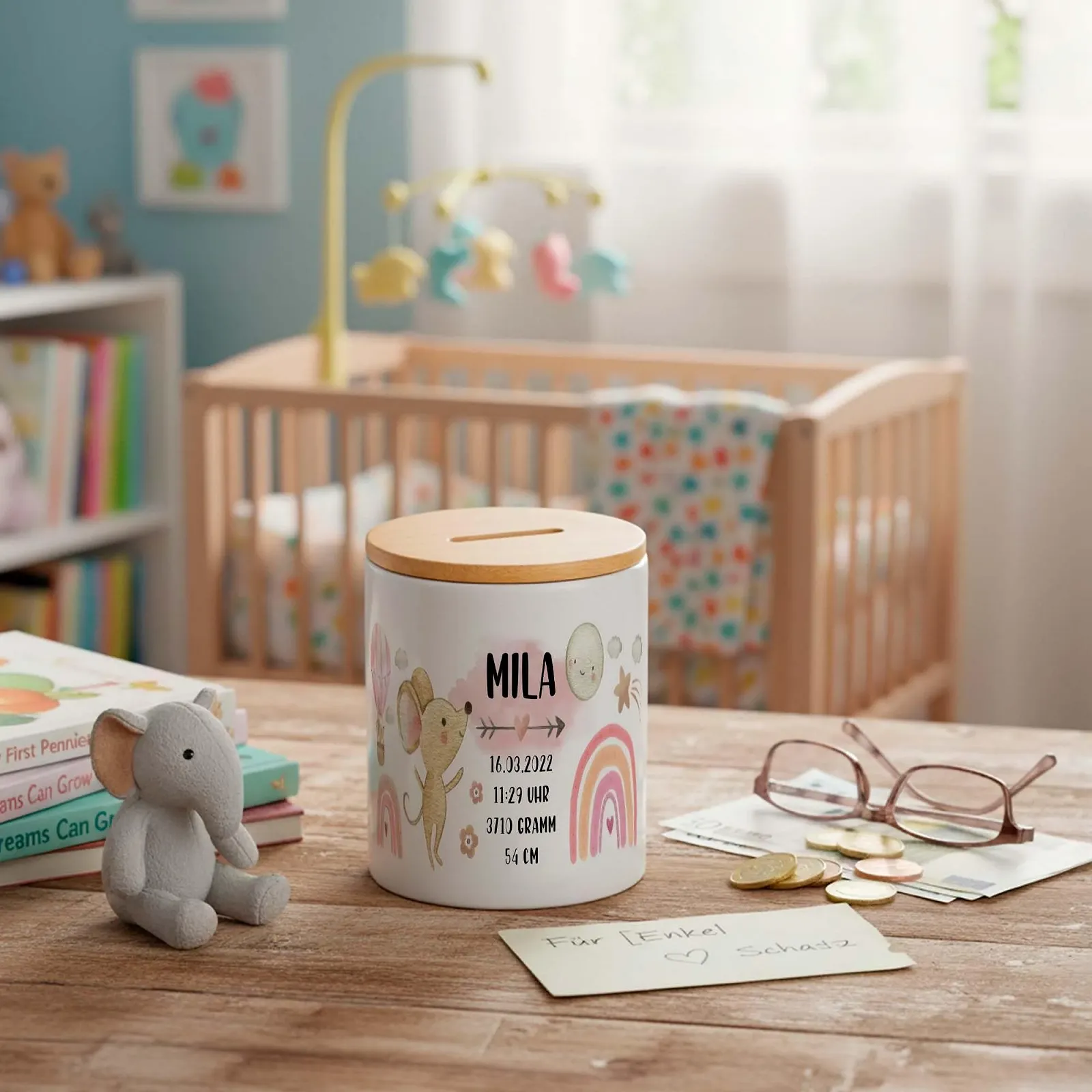 Скарбничка Mouse Персоналізована з даними про народження для дівчаток, фото №8