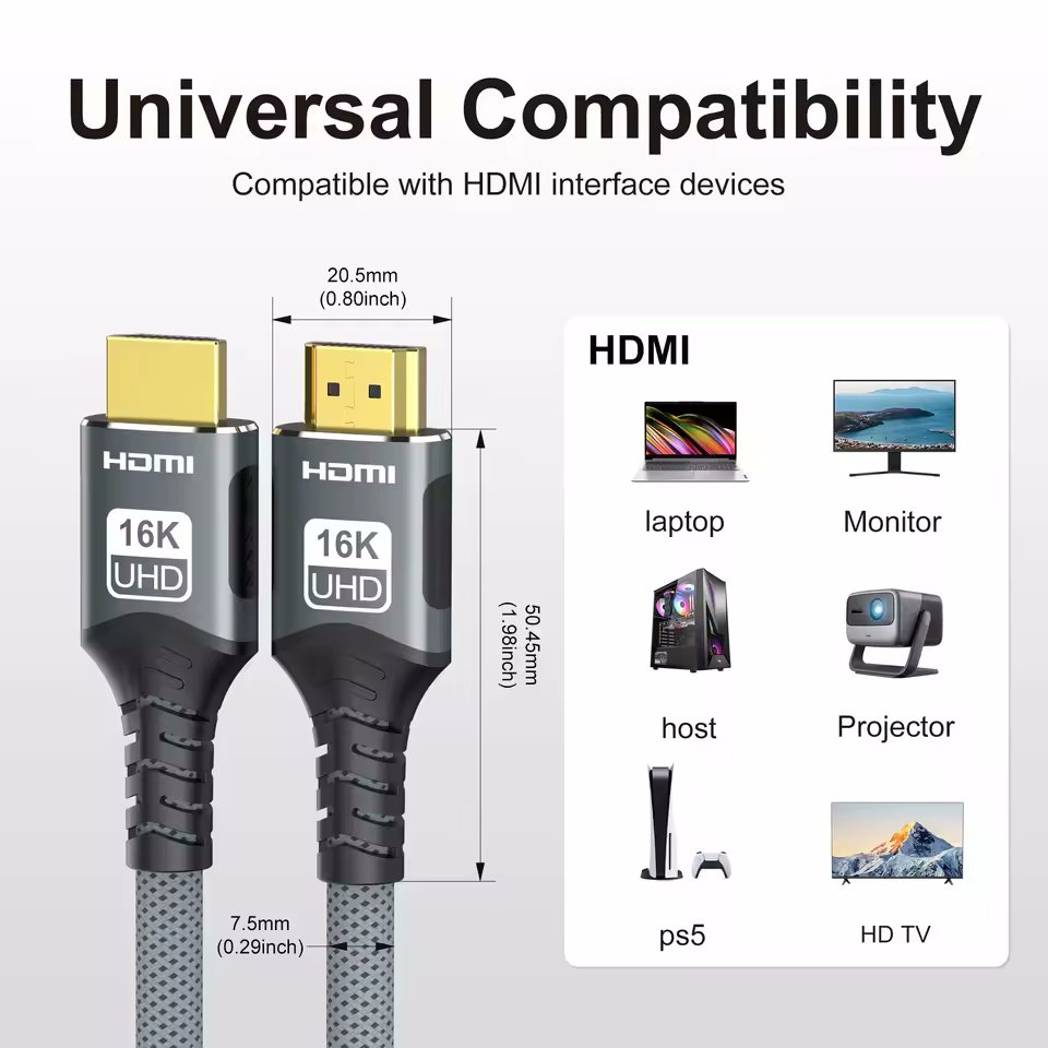 Кабель FDBRO HDMI v2.2 16K/60Hz 8K/240Hz 1 метр Grey Ultra High Speed HDR, фото №6