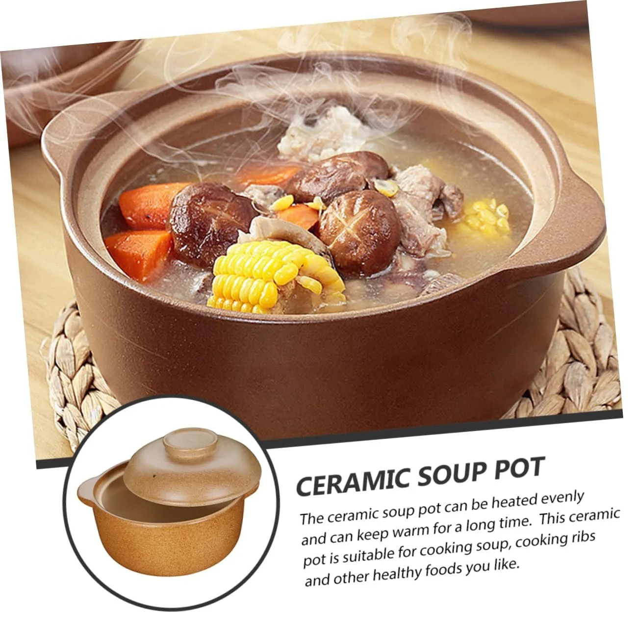 Керамічний горщик Luxshiny з кришкою для тушкування без покриття, фото №2