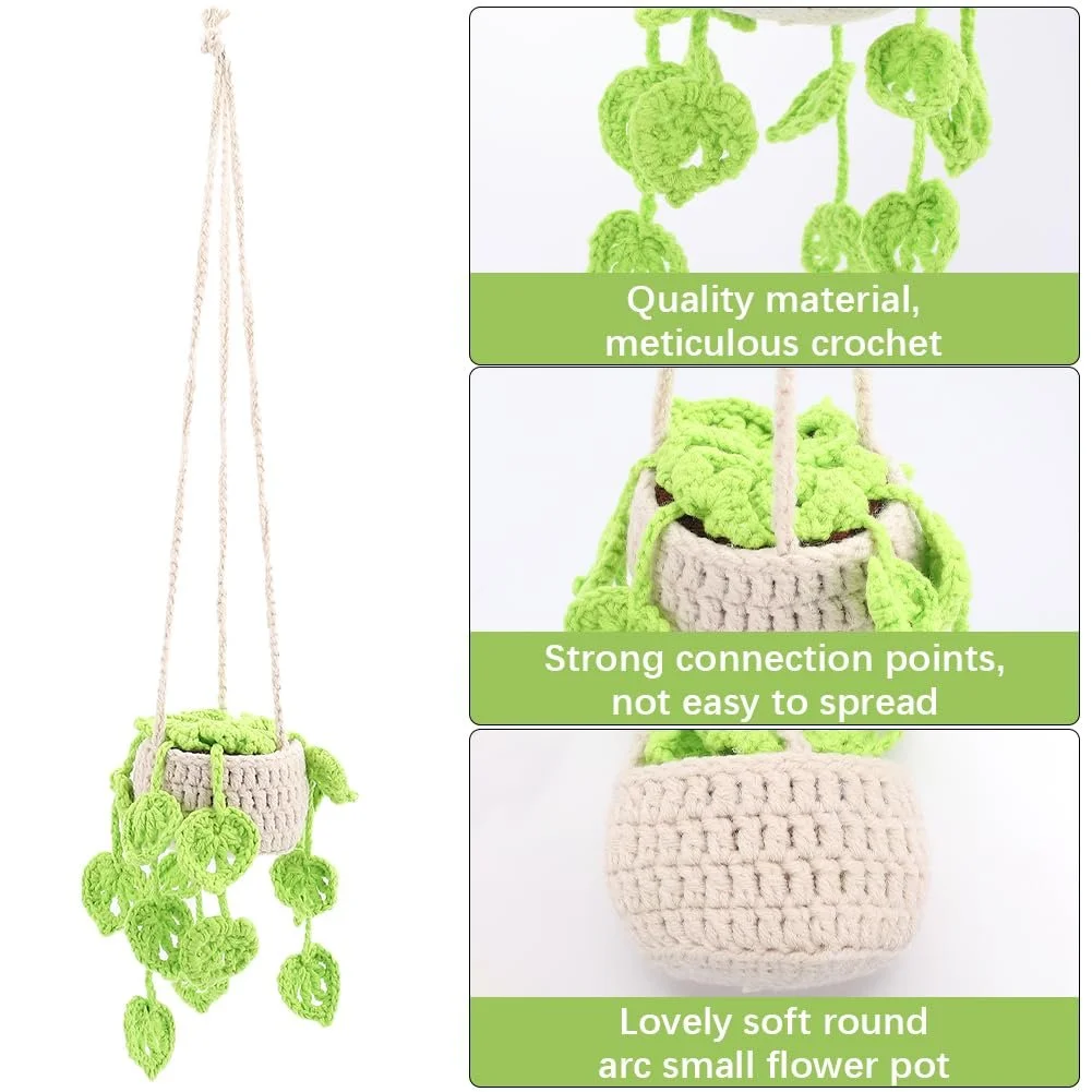 Аксессуар подвесной для авто GORGECRAFT вязаная корзина с растением Green, фото №6