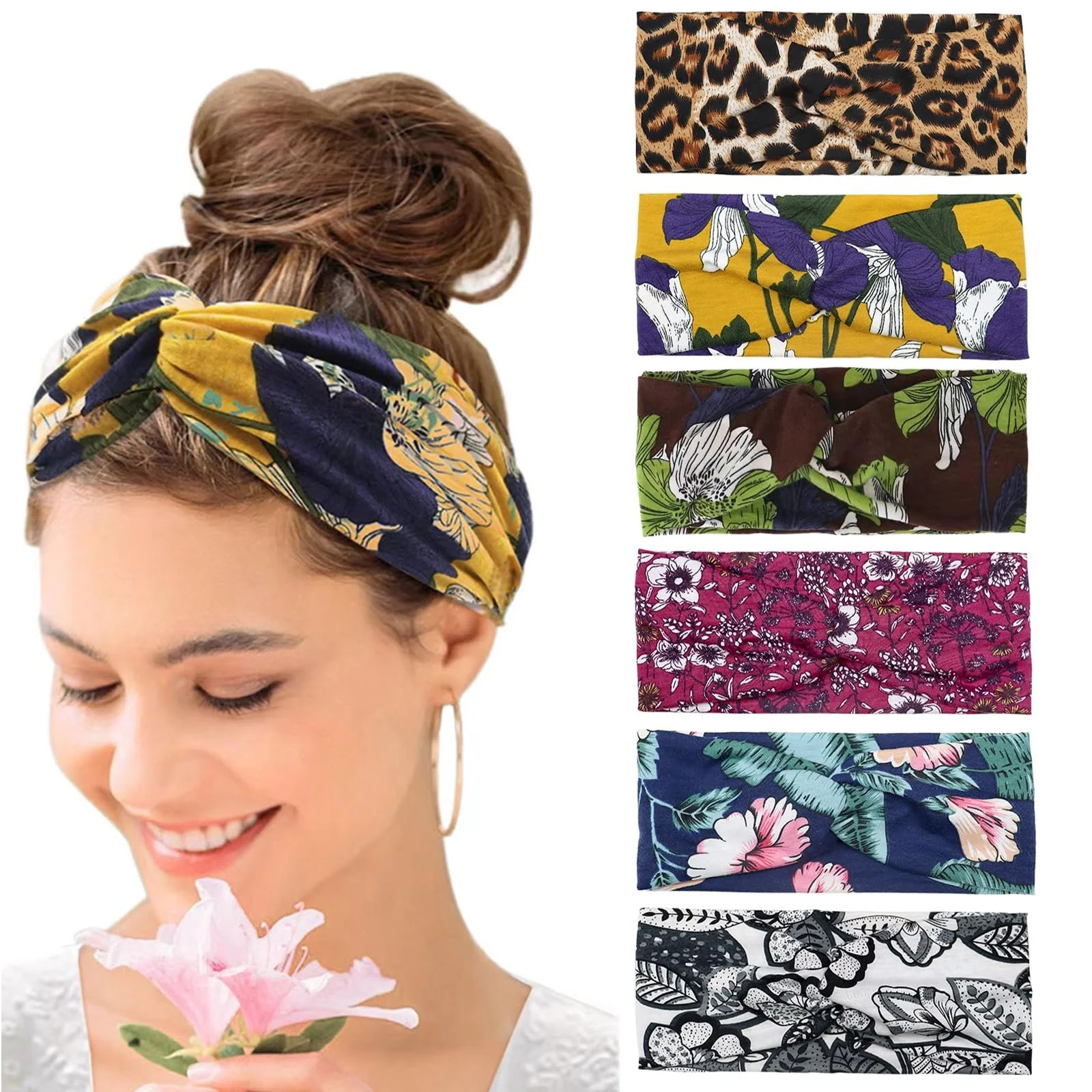 Пов'язка на голову широка еластична м'яка літня в стилі бохо, фото №1 Пов'язка на голову широка еластична м'яка літня в стилі бохо, фото №1