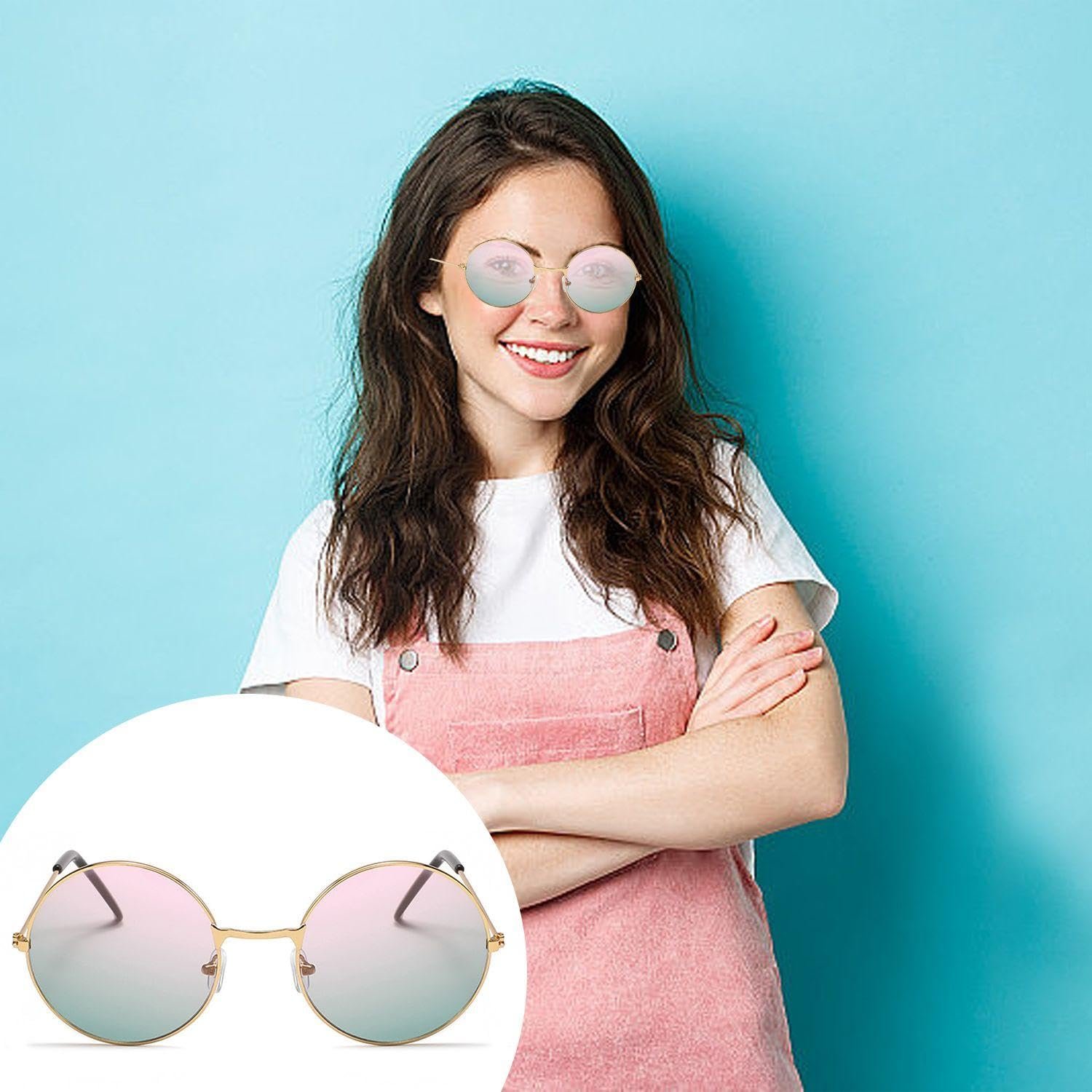 Солнцезащитные очки CWPFVQA, круглые, цветной градиент, розовато-зеленые, 4 шт. в упаковке, фото №5