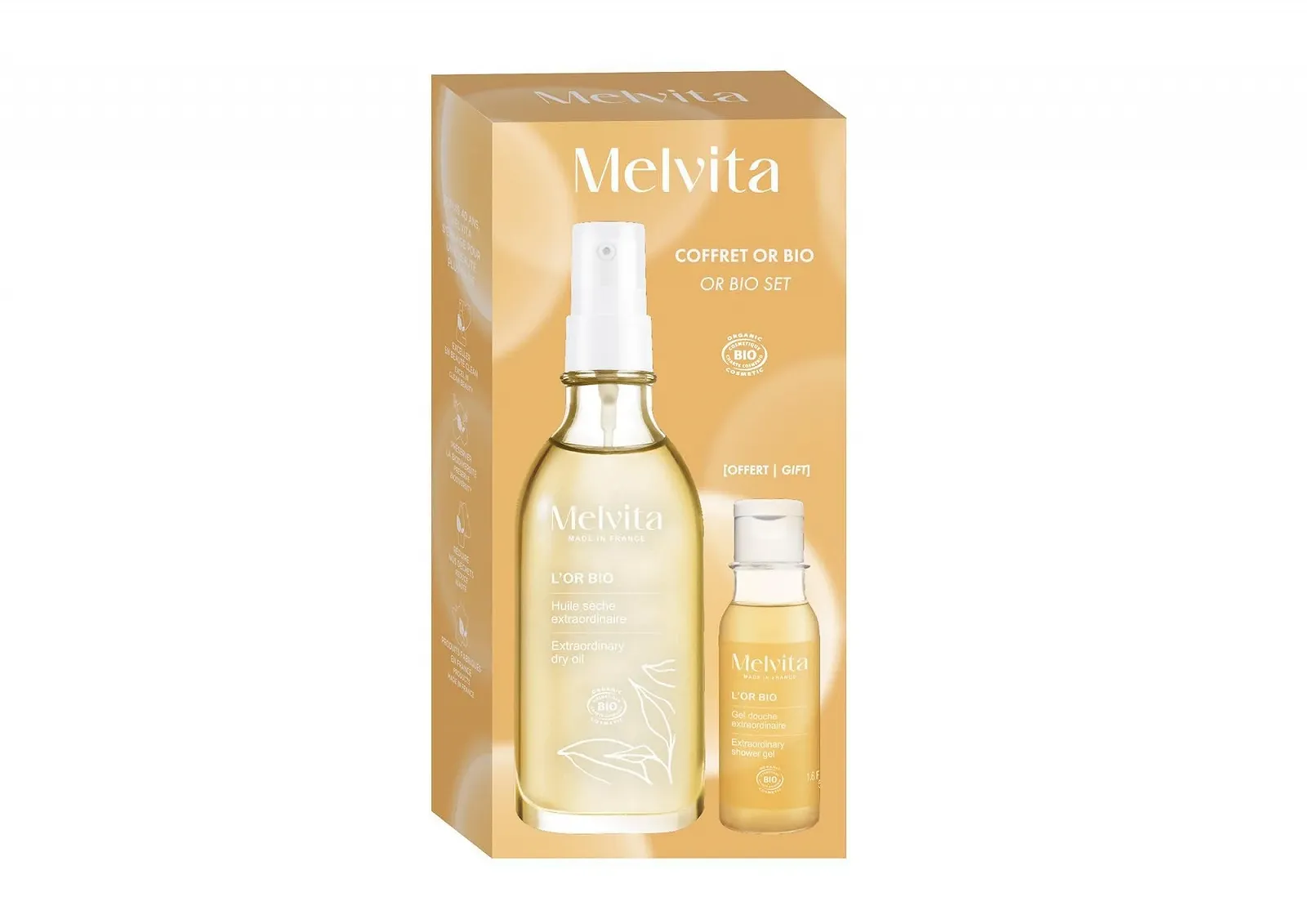 Набір Melvita OR BIO Різдвяний набір 24 Золота олія L'Or Bio 100 мл та Золотий гель для душу L'Or Bio 250 мл, фото №1